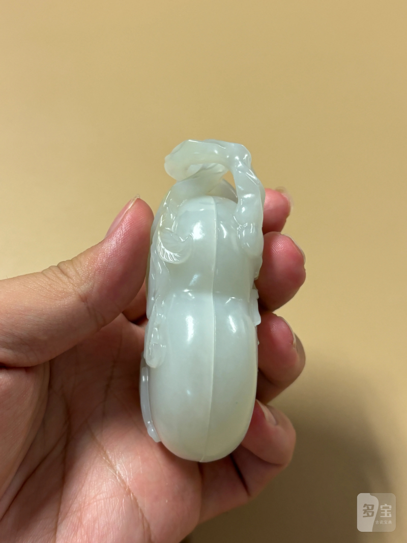 清 白玉文房葫芦巧雕玉盒 - 图5